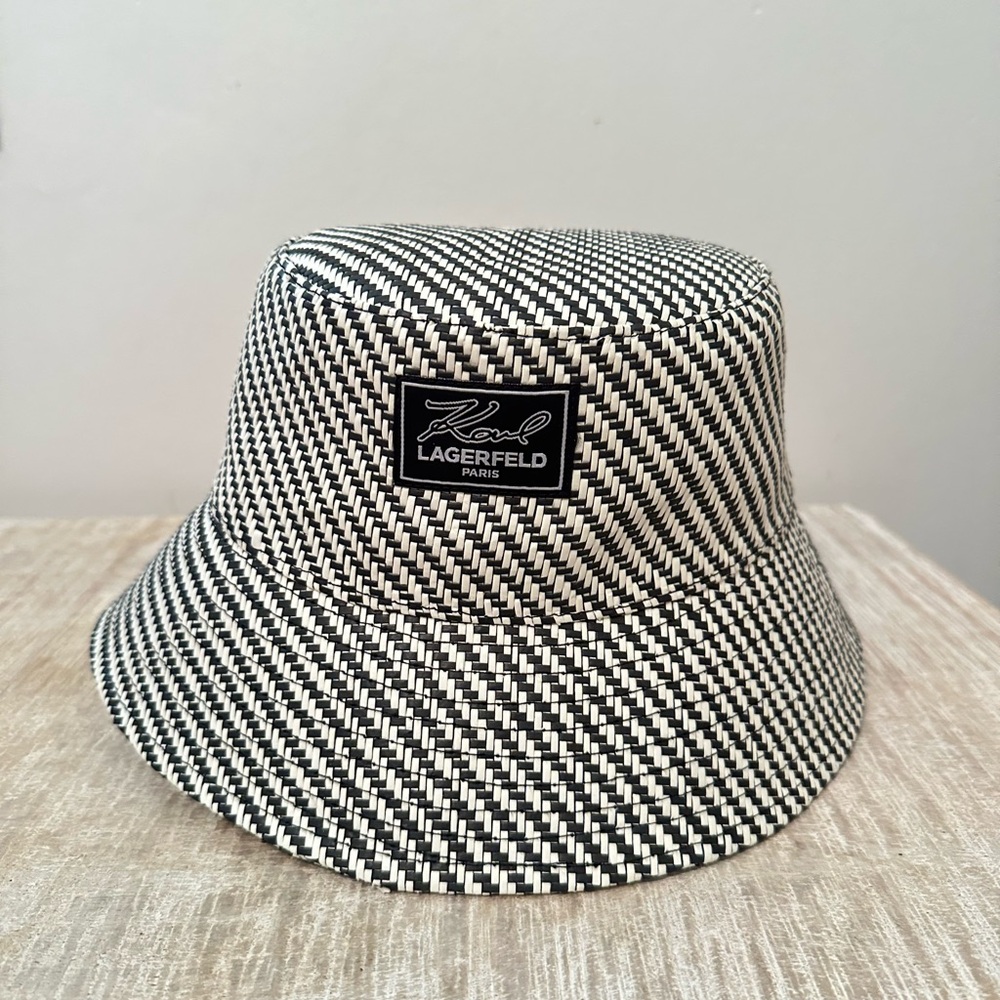 Karl Lagerfeld Black and White Woven Bucket Hat NWT